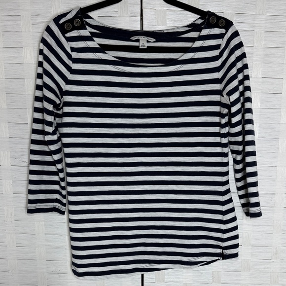 Banana Republic Tops - Banana Republic Blue/White Striped Boat Neck w/Button Detail 3/4 Sleeves Size M